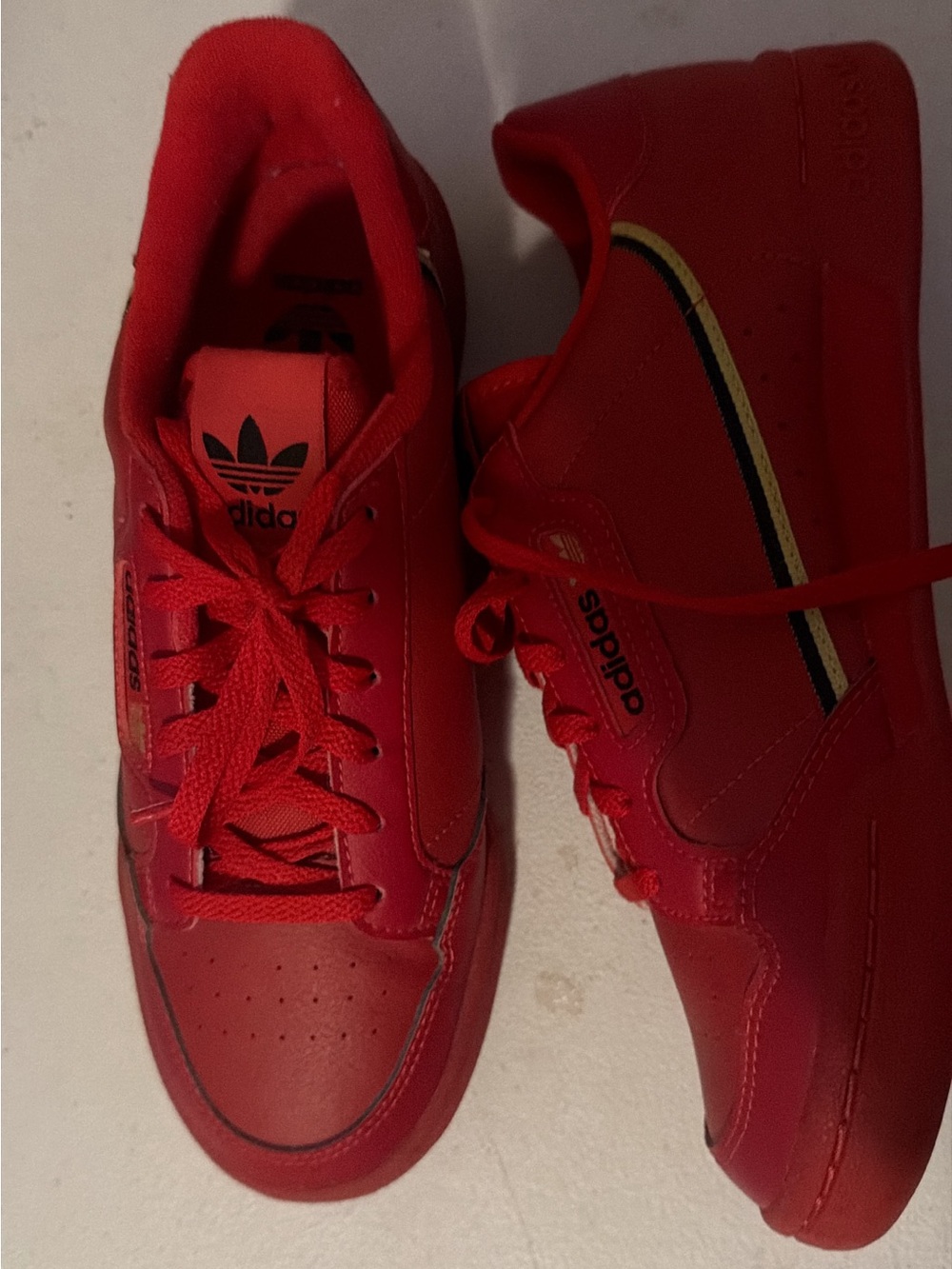 adidas Red Low-Top Sneakers with Black and Gold Side Stripe